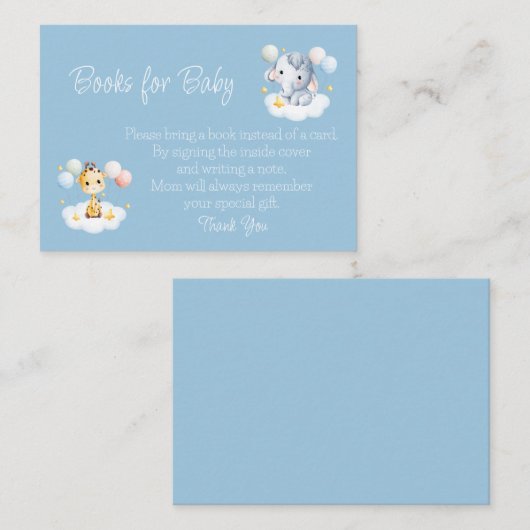 熱気球動物男の赤ちゃん赤ちゃんシャワー エンクロージャーカード (正面/裏面)