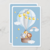 熱気球動物男の赤ちゃん赤ちゃんシャワー 招待状 (正面/裏面)