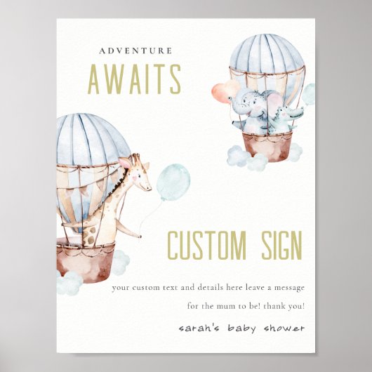 熱気球動物赤ちゃんシャワーカスタムシンボルや象徴 ポスター (正面)