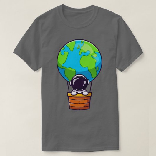 熱気球地球のかわいい宇宙飛行士 Tシャツ (デザイン正面)