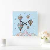 熱気球子供部屋壁時計 スクエア壁時計 (ホーム)