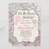 熱気球少女ベビーシャワー招待状 招待状 (正面/裏面)