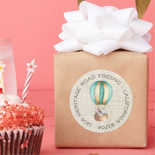 熱気球差出人住所 ラウンドシール (パーティー)