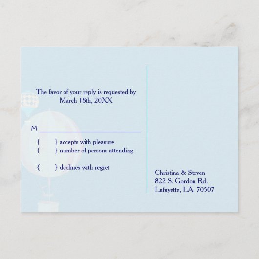 熱気球海軍ウェディングRSVP インビテーションポストカード (裏面)