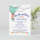 熱気球男の子赤ちゃんがかわいい旅のパーティー 招待状 (スタンド正面)