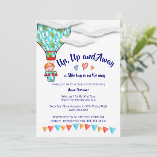 熱気球男の子赤ちゃんがかわいい旅のパーティー 招待状