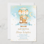 熱気球男の赤ちゃんシャワージャングル動物 招待状 (正面)