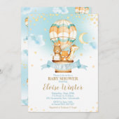 熱気球男の赤ちゃんシャワージャングル動物 招待状 (正面/裏面)