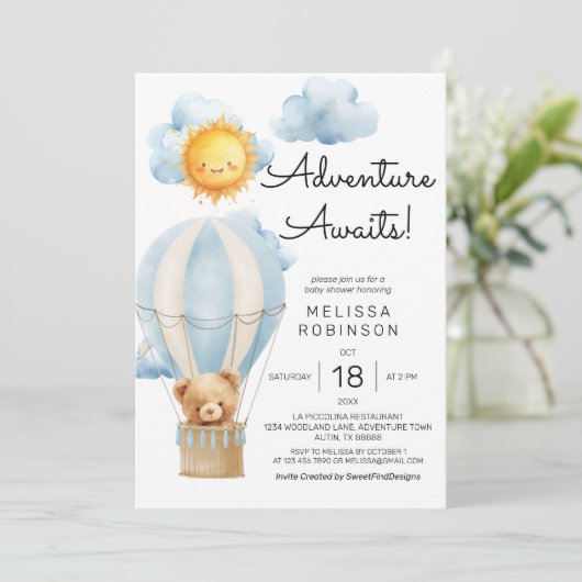 熱気球男の赤ちゃんシャワー 招待状 (スタンド正面)
