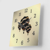 熱気球素朴が黒で見える スクエア壁時計 (傾斜)