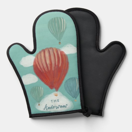熱気球色彩の鮮やかイラストレーションパーソナライズされた 鍋つかみ (正面/裏面)