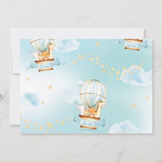 熱気球誕生日かわいいジャングル動物の写真 招待状 (裏面)