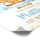 熱気球誕生日かわいい動物へようこそ ポスター (角)