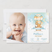 熱気球誕生日かわいい赤ちゃん動物写真 招待状 (正面)