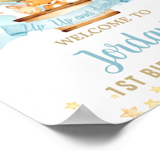 熱気球誕生日ジャングル動物へようこそ ポスター (角)