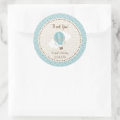 熱気球誕生日ステッカーブルー ラウンドシール (バッグ)