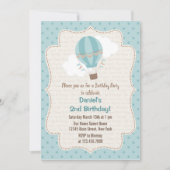 熱気球誕生日パーティー招待青 招待状 (正面)