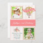 熱気球誕生日招待状、アップ&アッ遠くにプ 招待状 (正面/裏面)