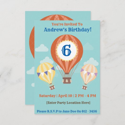 熱気球誕生日招待状 招待状 (正面/裏面)