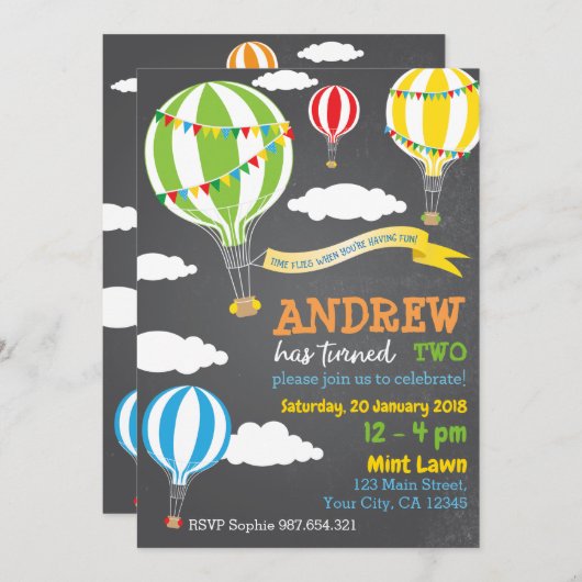 熱気球誕生日招待状 招待状 (正面/裏面)