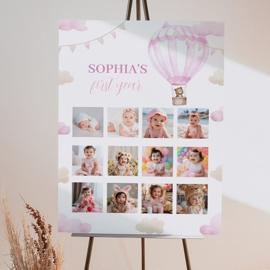 熱気球誕生日12フォトマイルストーンポスター ポスター
