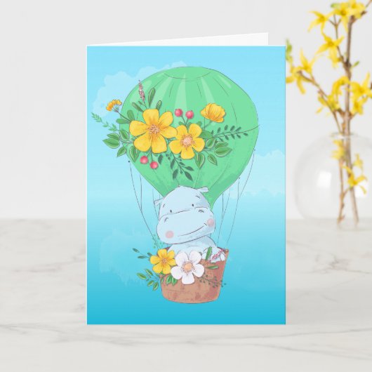 熱気球誕生日 カード (黄色い花)