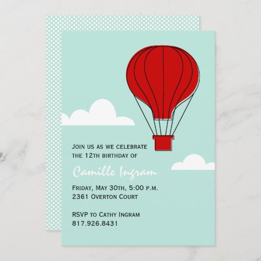 熱気球誕生日 招待状 (正面/裏面)