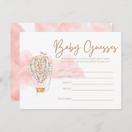 熱気球赤ちゃんシャワー推測用ゲーム葉書 ポストカード (正面/裏面)