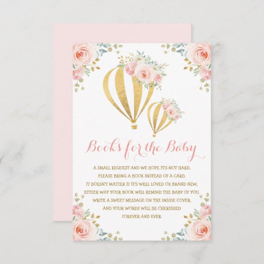 熱気球赤面ピンクフローラブックベビー エンクロージャーカード (正面/裏面)