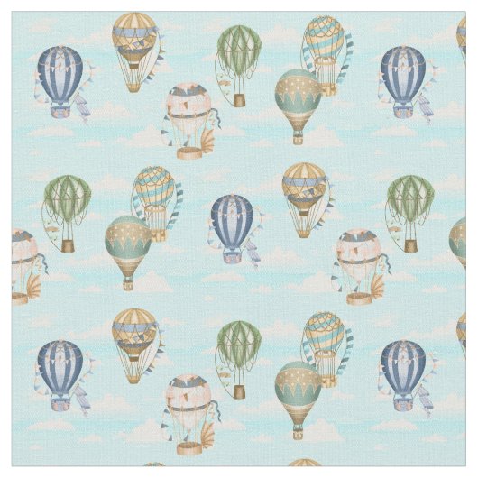 熱気球雲水色パターン ファブリック (クローズアップ)