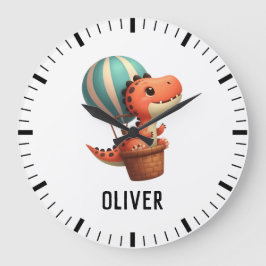 熱気球飛んでいるでかわいい子ども ラージ壁時計