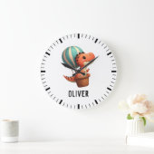 熱気球飛んでいるでかわいい子ども ラージ壁時計 (ホーム)