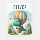 熱気球飛んでいるに乗ったかわいい恐竜 フリースブランケット (正面)