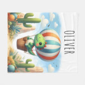 熱気球飛んでいるに乗ったかわいい恐竜 フリースブランケット (正面(横))