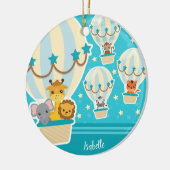 熱気球飛んでいるのクリスマスでジャングル動物 セラミックオーナメント (左)