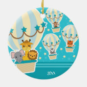 熱気球飛んでいるのクリスマスでジャングル動物 セラミックオーナメント (裏面)