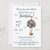 熱気球鳥の巣イラストレーション誕生日 招待状 (正面)