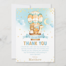 熱気球1st誕生日ウッドランドアニマルズボーイ サンキューカード