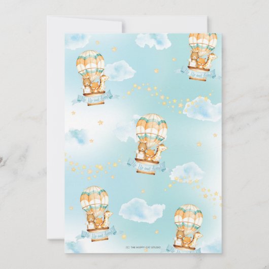 熱気球1st誕生日ウッドランドアニマルズボーイ サンキューカード (裏面)