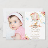 熱気球1st誕生日ジャングル動物の写真 招待状 (正面)