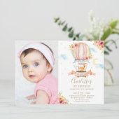 熱気球1st誕生日ジャングル動物の写真 招待状 (スタンド正面)