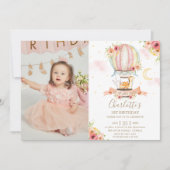 熱気球1st誕生日ジャングル動物の写真 招待状 (正面)