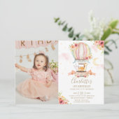 熱気球1st誕生日ジャングル動物の写真 招待状 (スタンド正面)