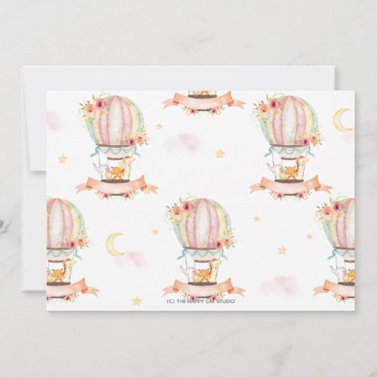 熱気球1st誕生日ジャングル動物の写真 招待状 (裏面)