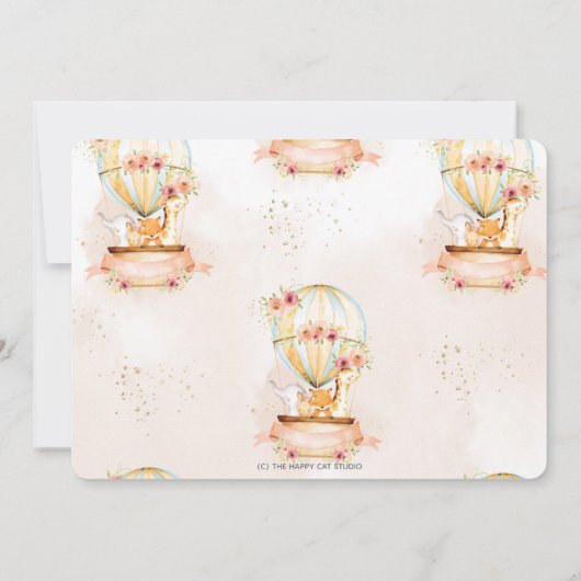 熱気球1st誕生日ジャングル動物の写真 招待状 (裏面)