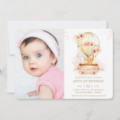 熱気球1st誕生日ジャングル動物の写真 招待状 (正面)