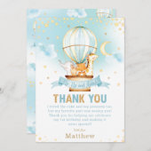 熱気球1st誕生日ジャングル動物の男の子 サンキューカード (正面/裏面)