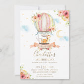 熱気球1st誕生日ジャングル動物ガール 招待状 (正面)