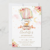 熱気球1st誕生日ジャングル動物ガール 招待状 (正面)