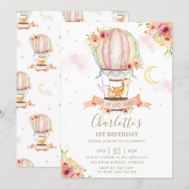 熱気球1st誕生日ジャングル動物ガール 招待状
